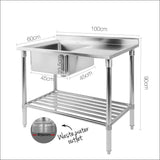Cefito 100x60cm Commercial Stainless Steel Sink Kitchen 