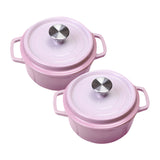 SOGA 2X 22cm Pink Cast Iron Ceramic Stewpot Casserole Stew Cooking Pot With Lid