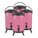 SOGA 4X 10L Stainless Steel Insulated Milk Tea Barrel Hot and Cold Beverage Dispenser Container with Faucet Pink