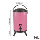 SOGA 4X 14L Stainless Steel Insulated Milk Tea Barrel Hot and Cold Beverage Dispenser Container with Faucet Pink