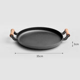SOGA 2X 35cm Cast Iron Frying Pan Skillet Steak Sizzle Fry Platter With Wooden Handle No Lid
