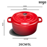 SOGA Cast Iron 26cm Enamel Porcelain Stewpot Casserole Stew Cooking Pot With Lid 5L Red