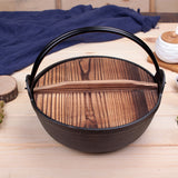 SOGA 25cm Cast Iron Japanese Style Sukiyaki Tetsu Nabe Shabu Hot Pot with Wooden Lid