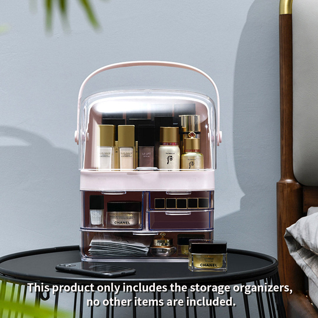 SOGA 2X Transparent Cosmetic Storage Box Clear Makeup Skincare Holder with  Lid Drawers Waterproof Dustproof Organiser with Pearls