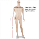 186cm Tall full Body Male Mannequin - Skin Coloured - 