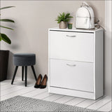 Artiss 2 Door Shoe Cabinet - White - Home & Garden > Storage