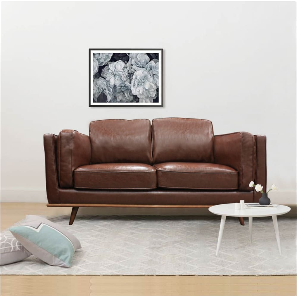 2 Seater Faux Leather Sofa Brown Modern Lounge Set for 