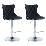 2x Height Adjustable Swivel Bar Stool Velvet Studs Barstool With Footrest And Chromed Base- Black