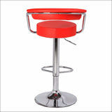 2x Red Bar Stools Faux Leather High back Adjustable Crome 
