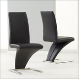 2x Z Shape Black Leatherette Dining Chairs with Stainless 
