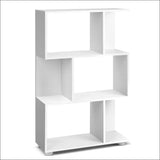 Artiss 3 Tier Zig Zag Bookshelf - White - Furniture > Living