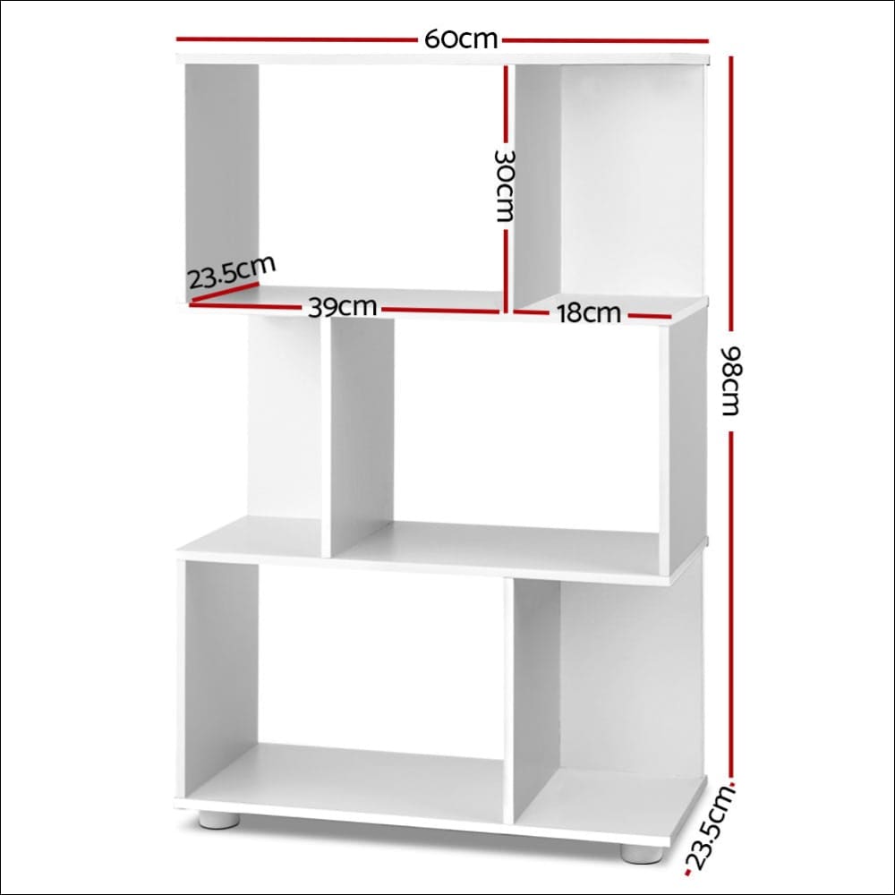 Artiss 3 Tier Zig Zag Bookshelf - White - Furniture > Living
