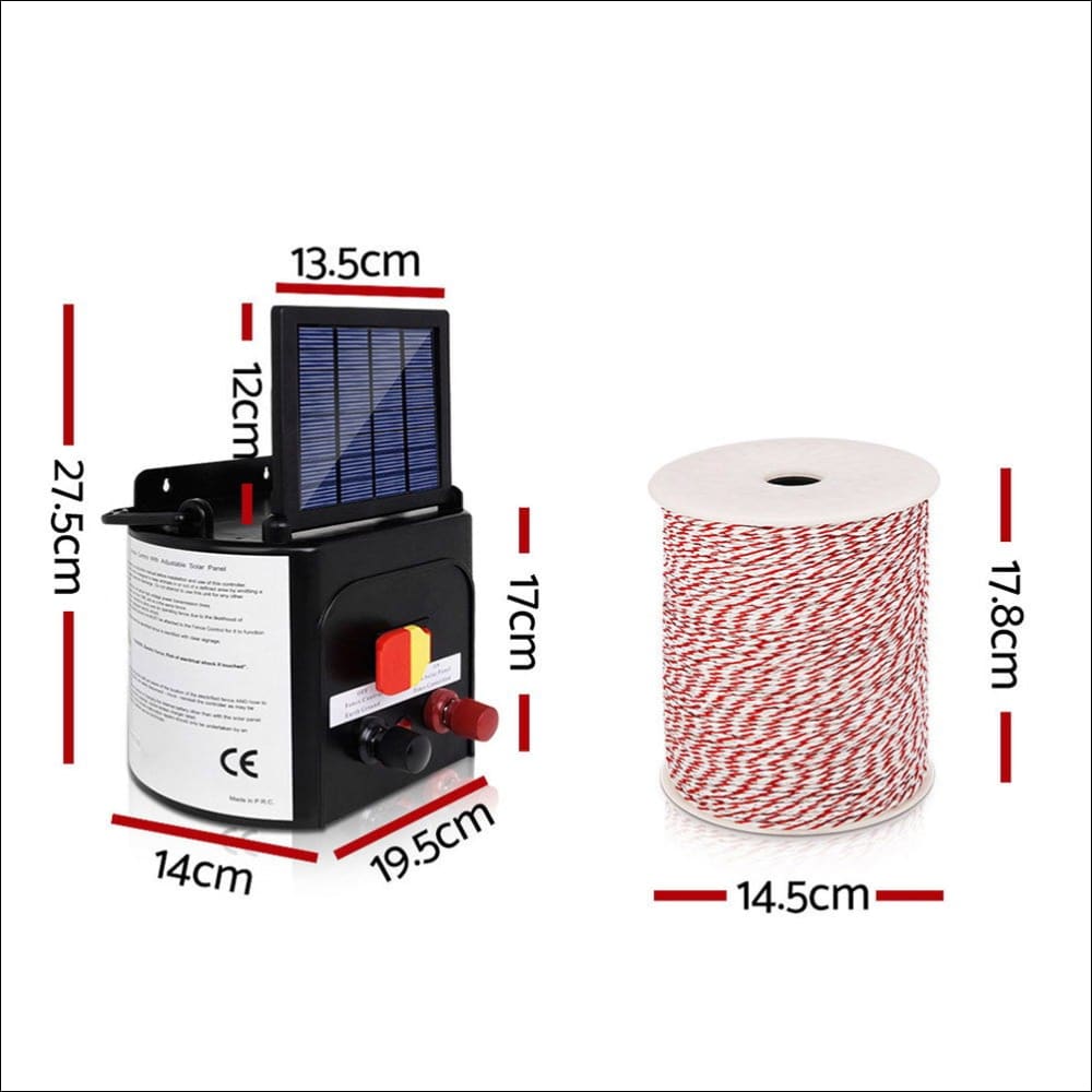 Giantz 3km Solar Electric Fence Energiser Charger with 500m 