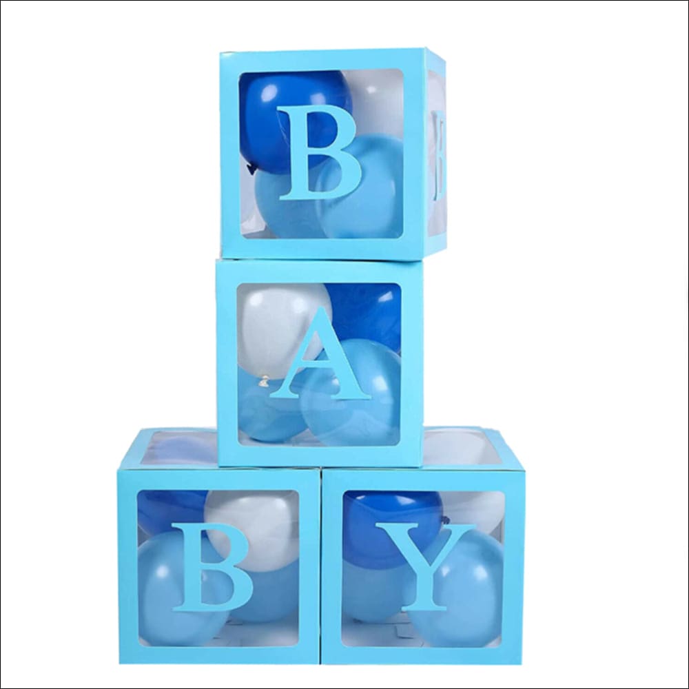 4pcs/set Baby Balloon Box Cube Blue Boxes Birthday Boy Baby 