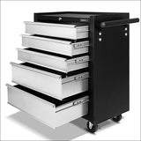 Giantz 5 Drawer Mechanic Tool Box Storage Trolley - Black & 