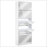 Artiss 5 Drawer Mirrored Wooden Shoe Cabinet - White - Home 