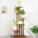 5 Tiers Vertical Bamboo Plant Stand Staged Flower Shelf Rack