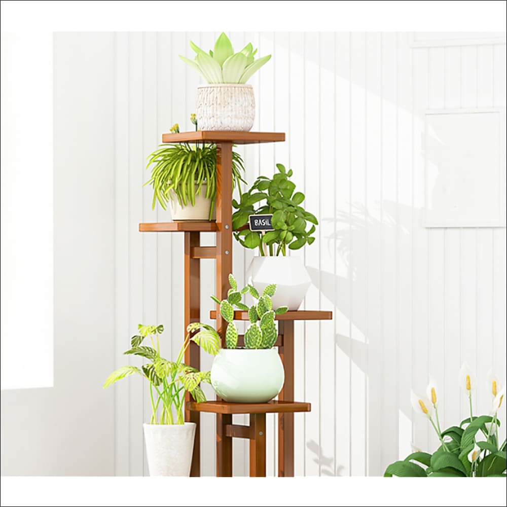 5 Tiers Vertical Bamboo Plant Stand Staged Flower Shelf Rack