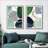 50cmx70cm Abstract Green and Navy 2 Sets Black Frame Canvas 