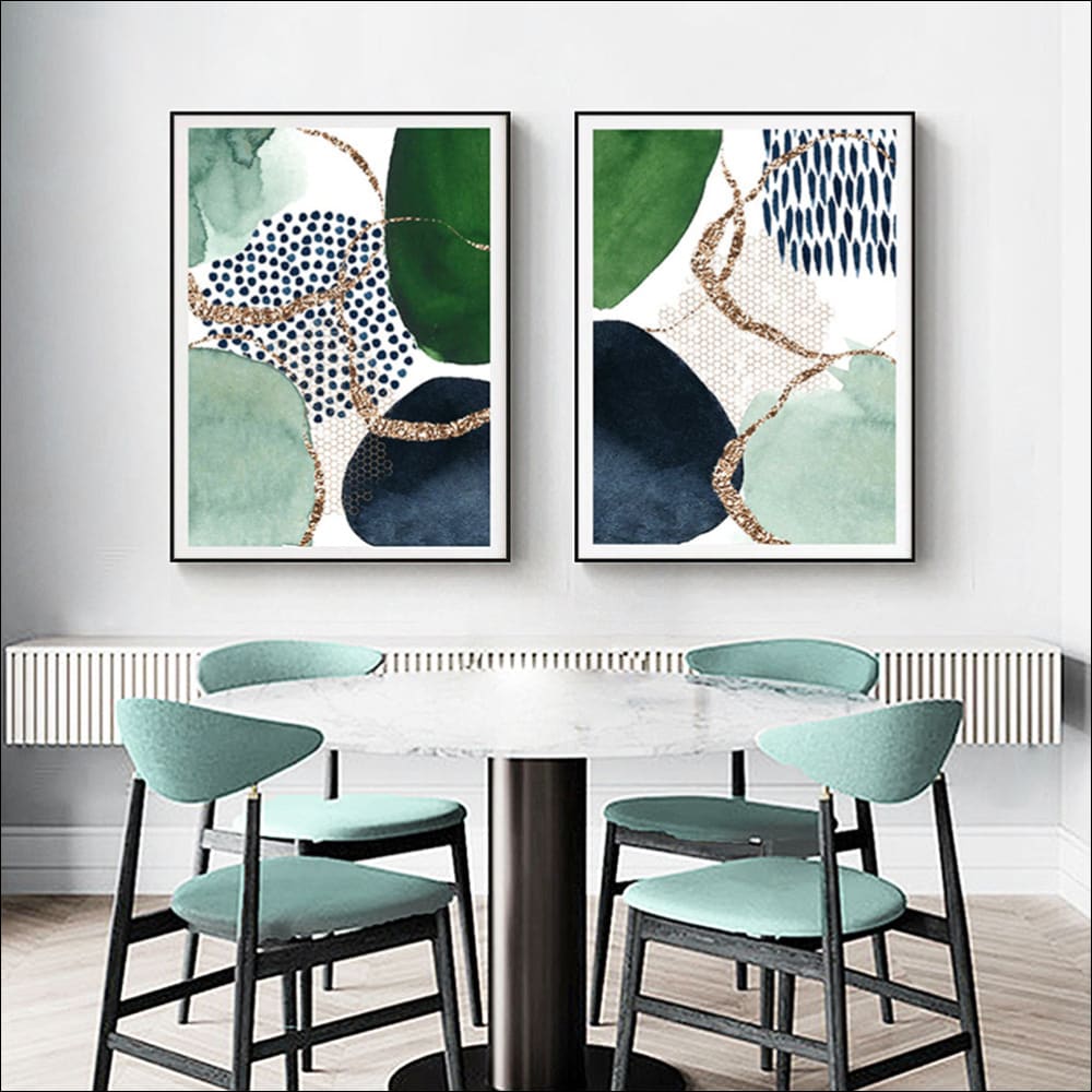 50cmx70cm Abstract Green and Navy 2 Sets Black Frame Canvas 