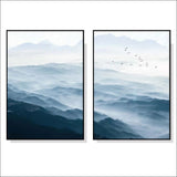 50cmx70cm Blue Mountains 2 Sets Black Frame Canvas Wall Art 