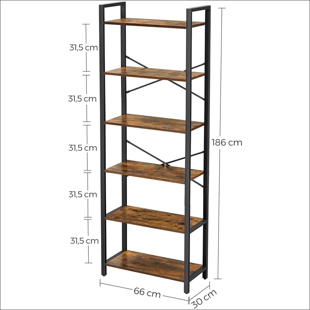 6-tier Storage Rack with Industrial Style Steel Frame Rustic