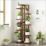 6 Tiers Vertical Bamboo Plant Stand Staged Flower Shelf Rack