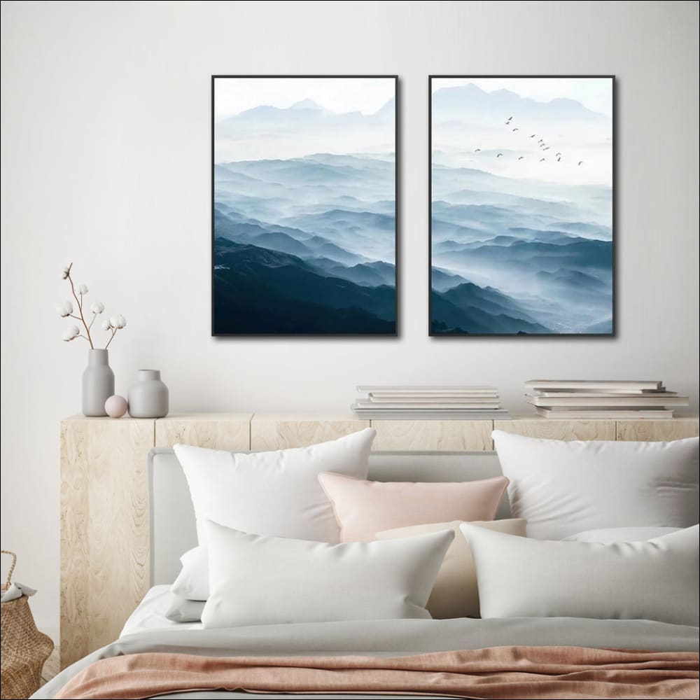 60cmx90cm Blue Mountains 2 Sets Black Frame Canvas Wall Art 