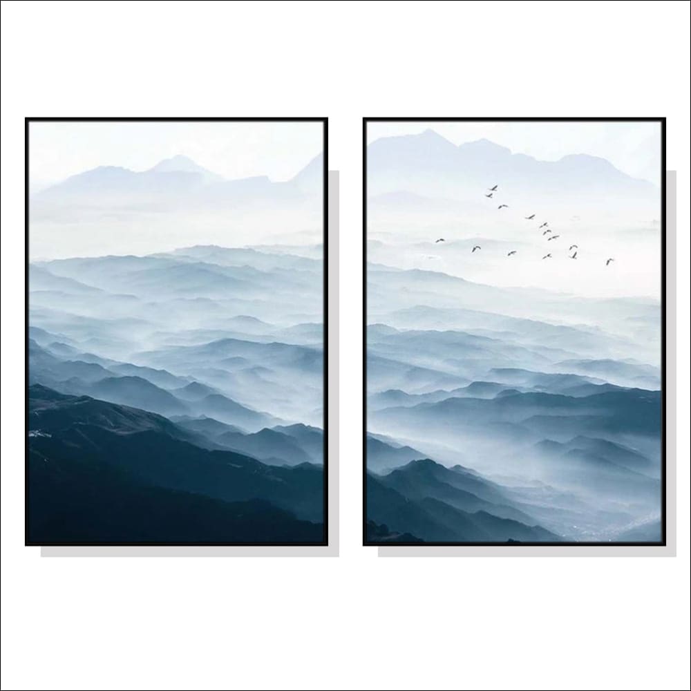 60cmx90cm Blue Mountains 2 Sets Black Frame Canvas Wall Art 
