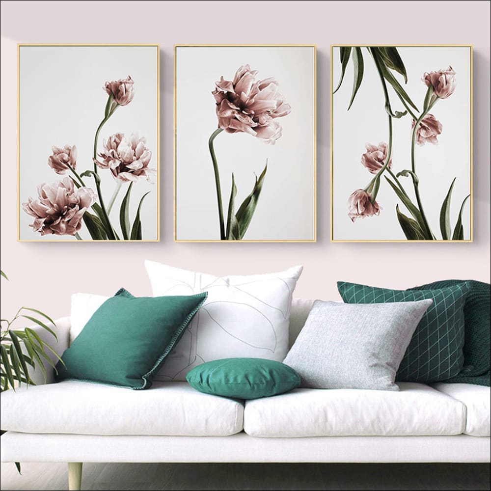 60cmx90cm Tulip Flower 3 Sets Gold Frame Canvas Wall Art - 