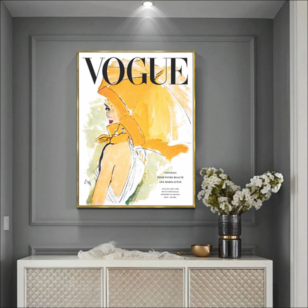 60cmx90cm Vogue Girl Gold Frame Canvas Wall Art - Home & 