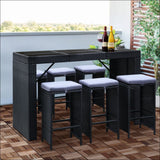 7 Piece Outdoor Dining Table Set - Black - Furniture > 