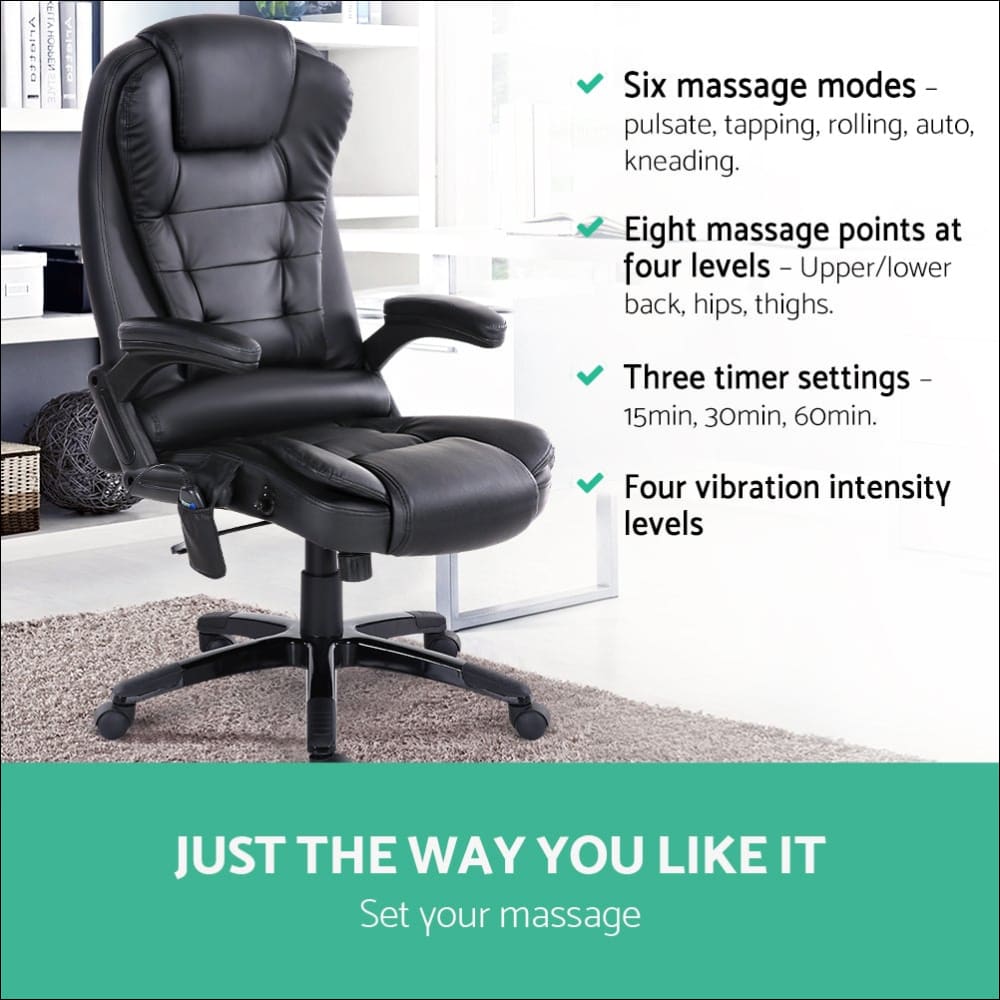 8 Point Pu Leather Reclining Massage Chair - Black - 
