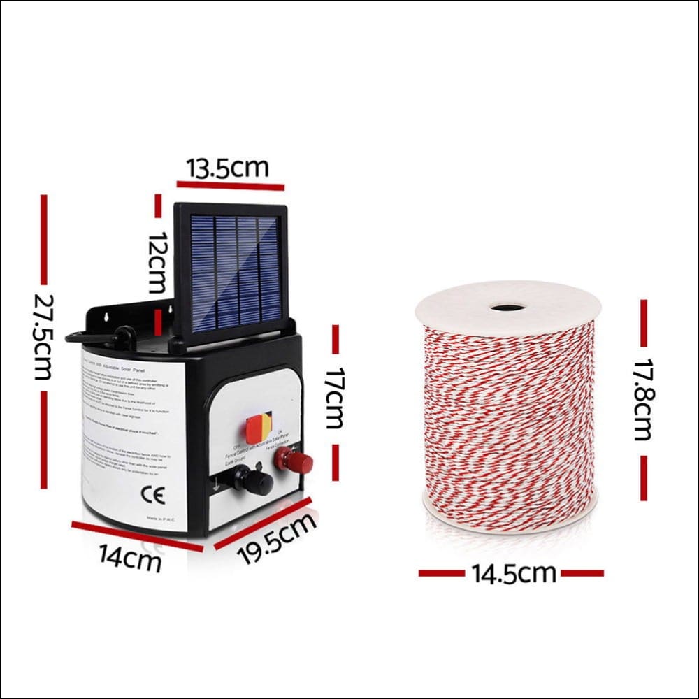 Giantz 8km Solar Electric Fence Energiser Charger with 500m 