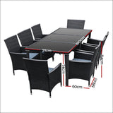 Gardeon 9 Piece Outdoor Dining Set - Black - Furniture > 