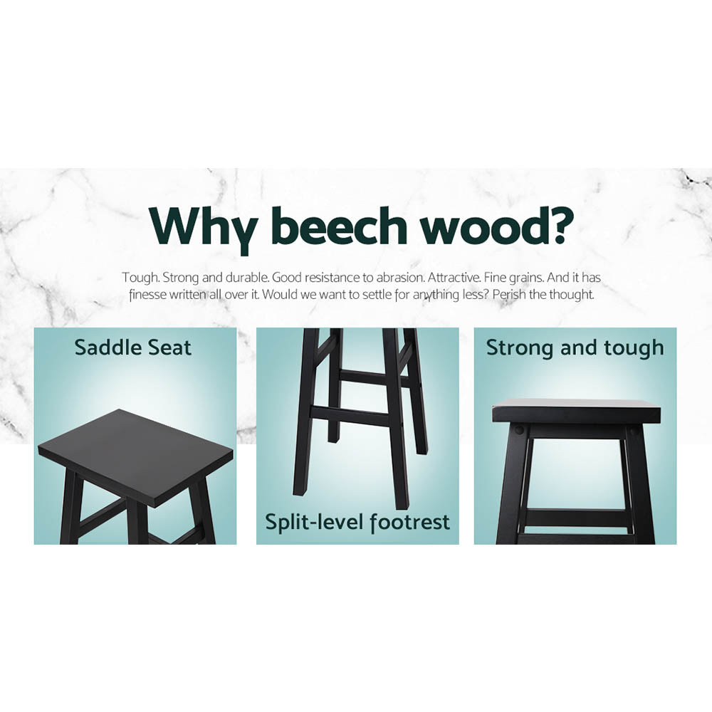 Set Of 2 Beech Wood Bar Stools - Black