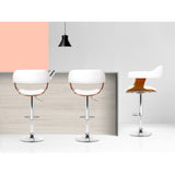 Set Of 2 Wooden Pu Leather Bar Stool - White And Chrome