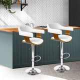 Set Of 2 Wooden Pu Leather Bar Stool - White And Chrome