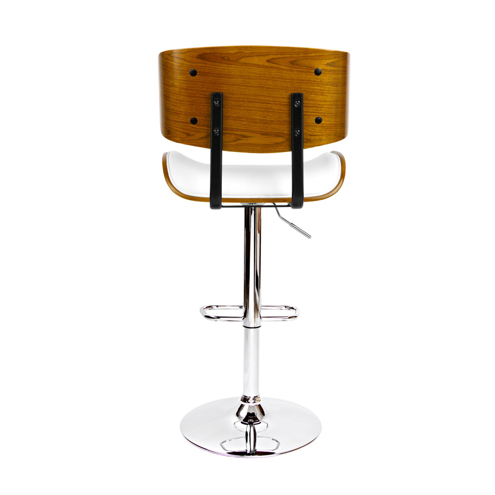 Wooden Gas Lift Bar Stool - White And Chrome