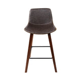Set Of 2 Pu Leather Bar Stools Square Footrest - Wood And Brown