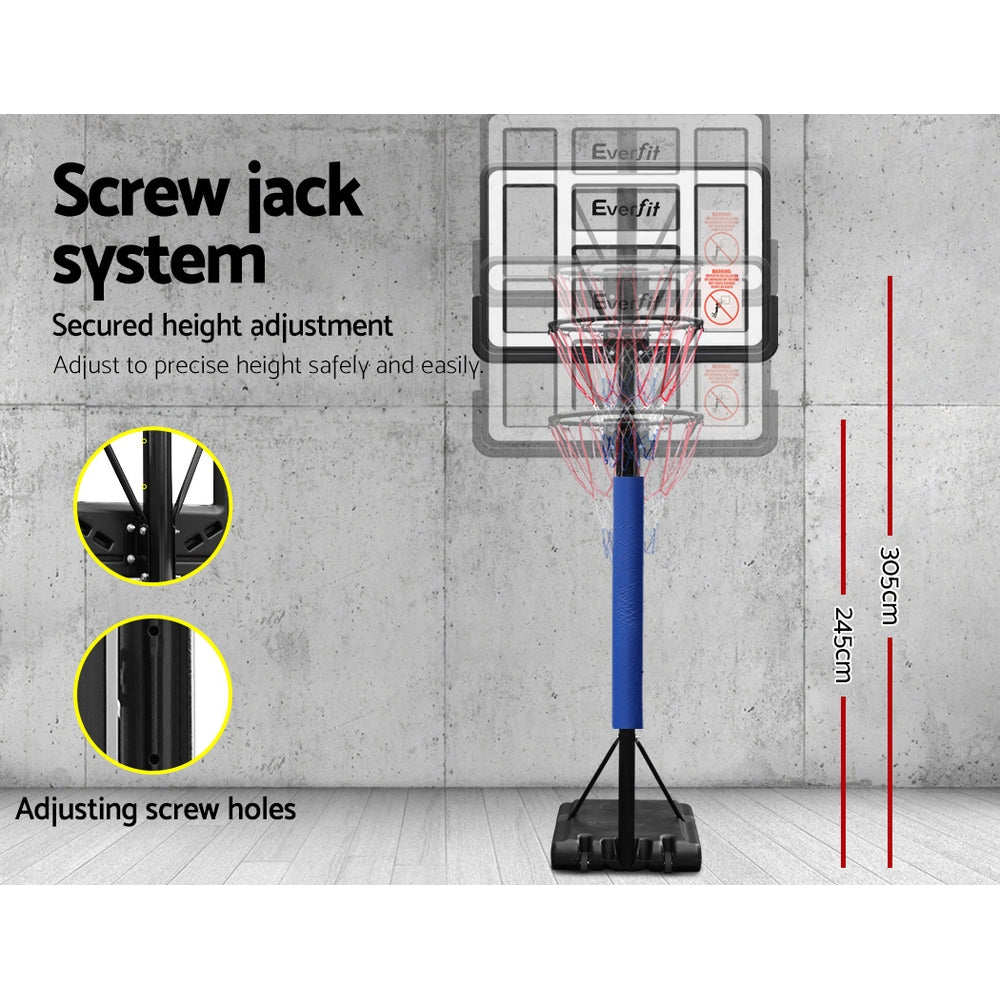 3.05m Basketball Hoop Stand system Ring Portable Net Height Adjustable Blue