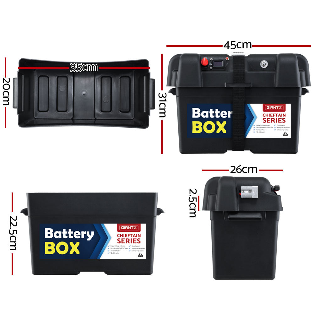Battery Box 12v Camping Portable Deep Cycle Agm Universal Large Usb Cig