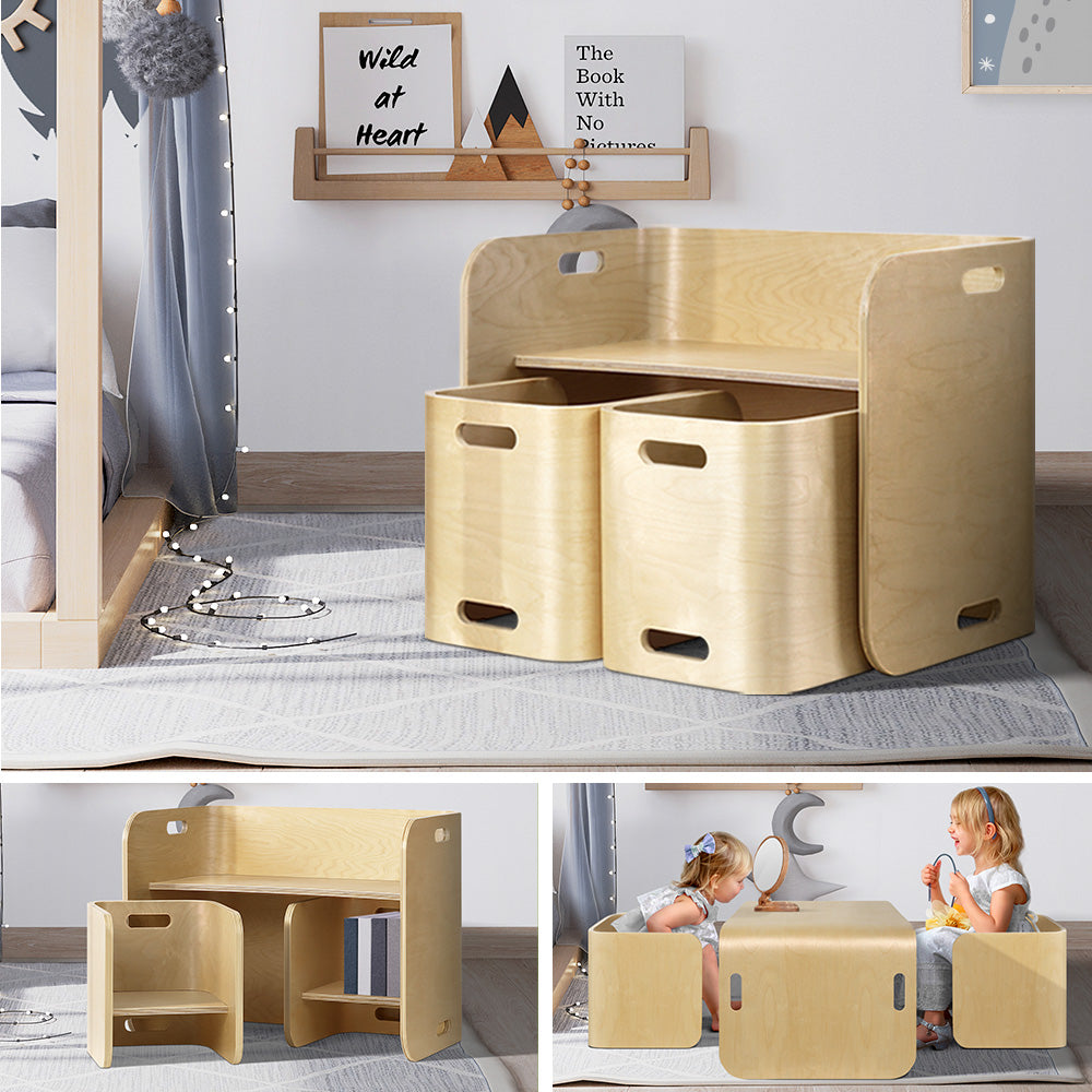 Keezi 3 Pc Nordic Kids Table Chair Set Beige Desk Activity Compact Children