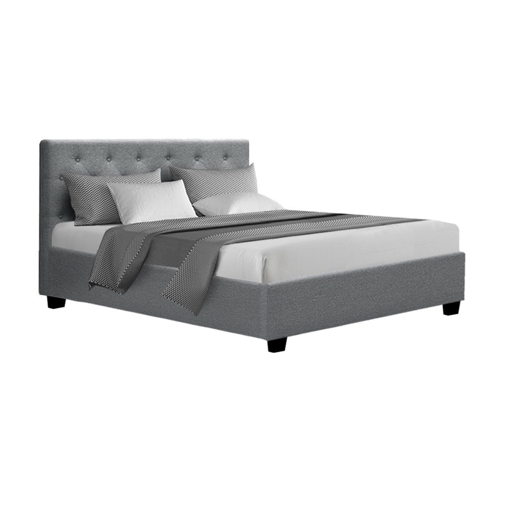 Vila Bed Frame Fabric Gas Lift Storage - Grey Double