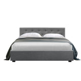 Vila Bed Frame Fabric Gas Lift Storage - Grey Double