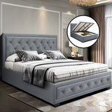 Tiyo Bed Frame Fabric Gas Lift Storage - Grey King