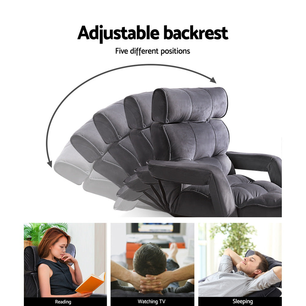Adjustable Lounger With Arms - Charcoal