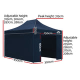Gazebo Pop Up Marquee 3x4.5m Folding Wedding Tent Gazebos Shade Navy