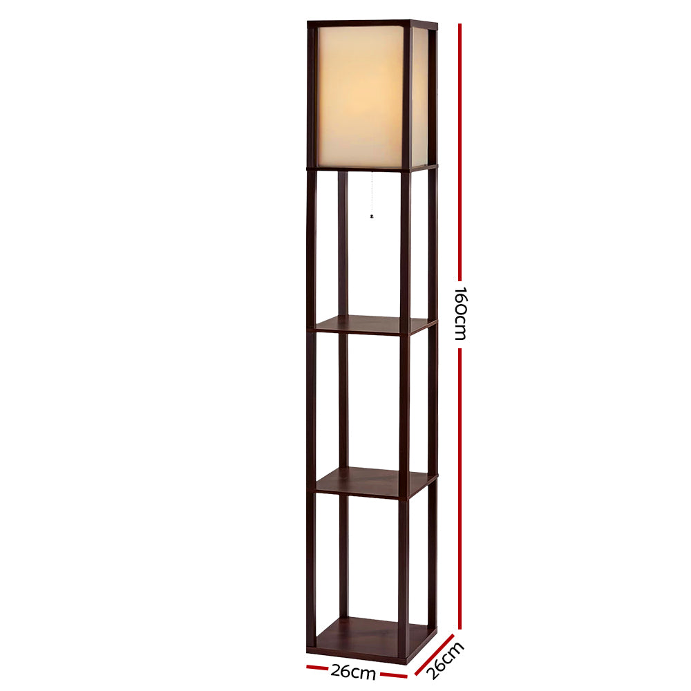 Floor Lamp Vintage Reding Light Stand Wood Shelf Storage Organizer Home