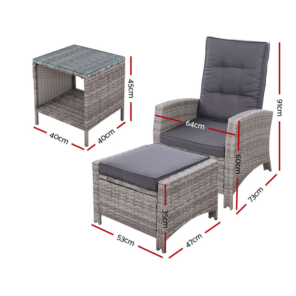 Outdoor Patio Furniture Recliner Chairs Table Setting Wicker Lounge 5pc Grey